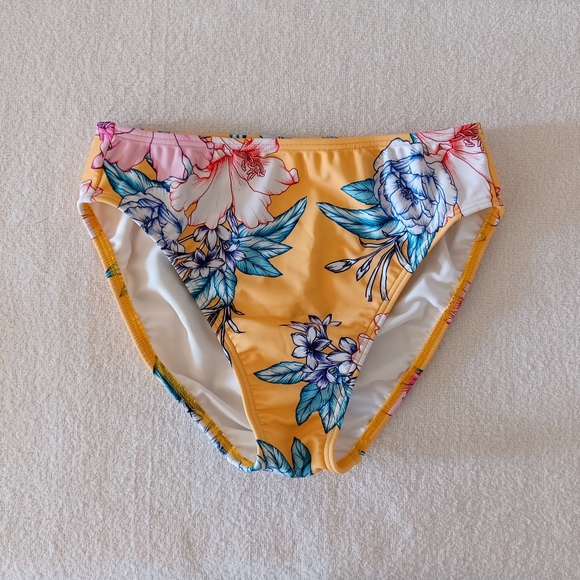 VENUS Yellow Tropical Floral Print High-Leg Bikini Bottom, size S - Picture 3 of 9